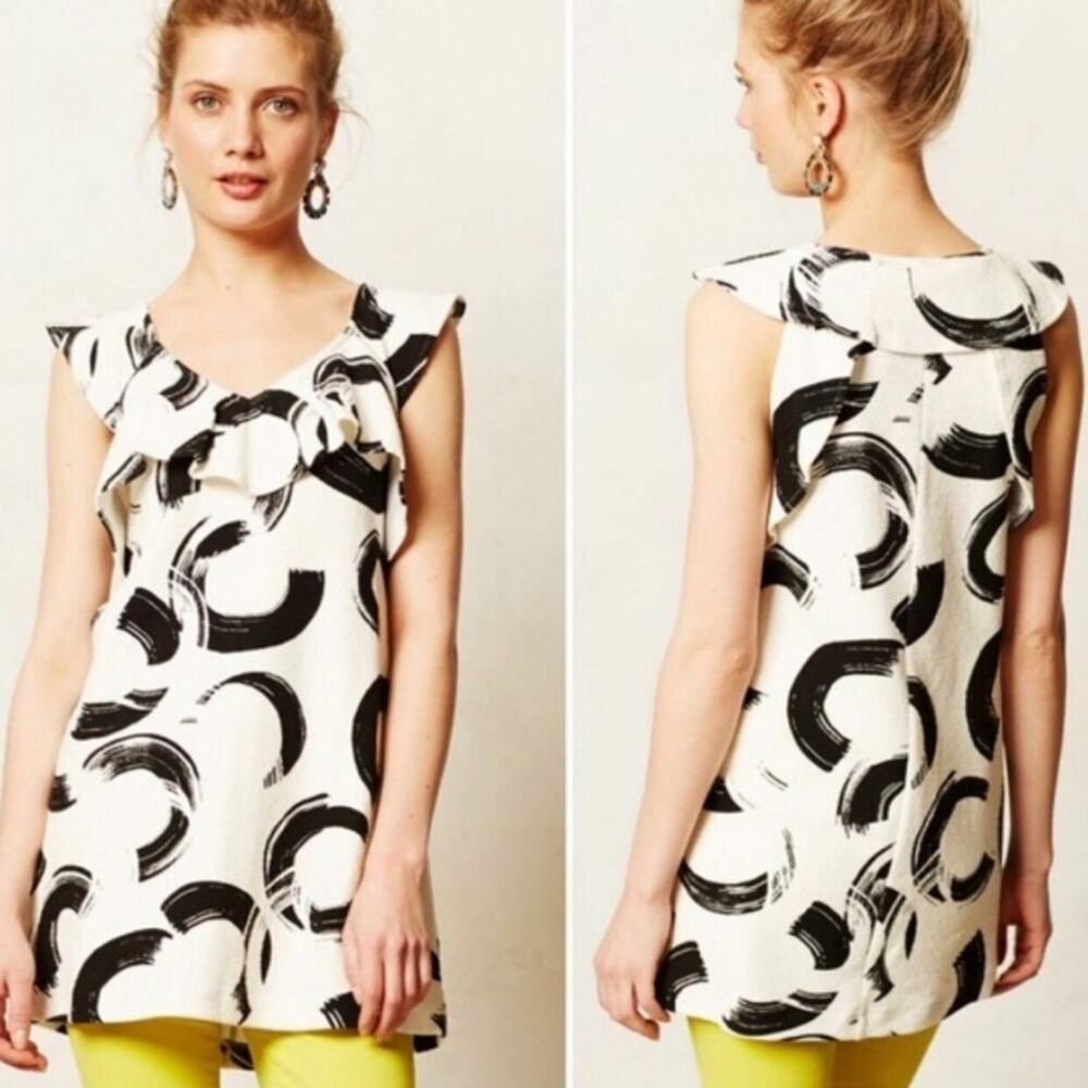 Deletta Anthropologie Pincelada cream & black sleeveless tunic top size XS